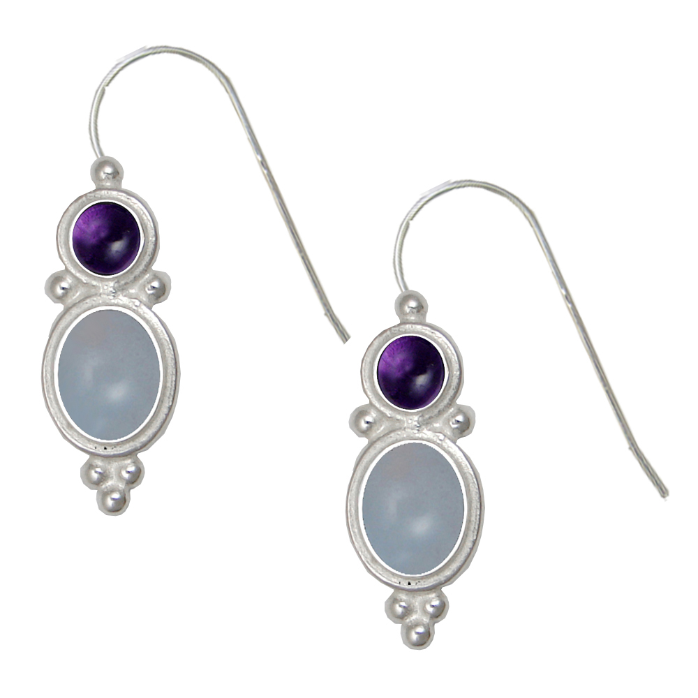 Sterling Silver Drop Dangle Earrings Chalcedony And Amethyst